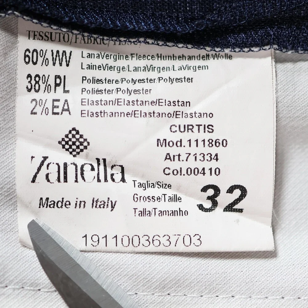Zanella Pants Mens 32x30 Navy Blue Curtis Dress Slim Straight Tweed Wool Italy - Picture 6 of 14